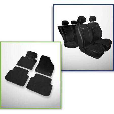 Set: velúrové koberčeky + autopoťahy šité na mieru pre Volkswagen Touran MPV (2003-2010) – Premium čierna